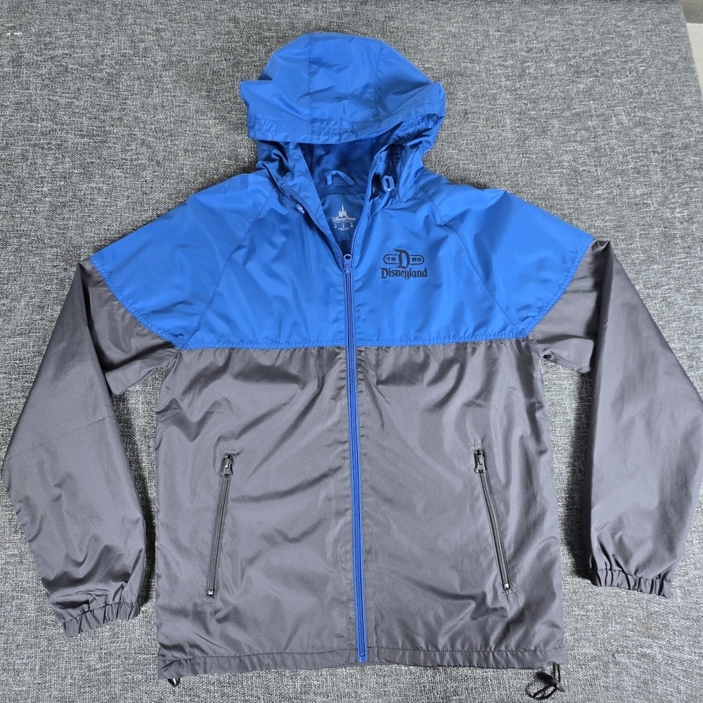 Disneyland Authentic 1955 Windbreaker Jacket Blue Gray Small Hooded Zip Up